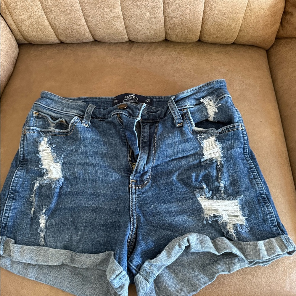 Hollister Distressed Jean Shorts in Blue